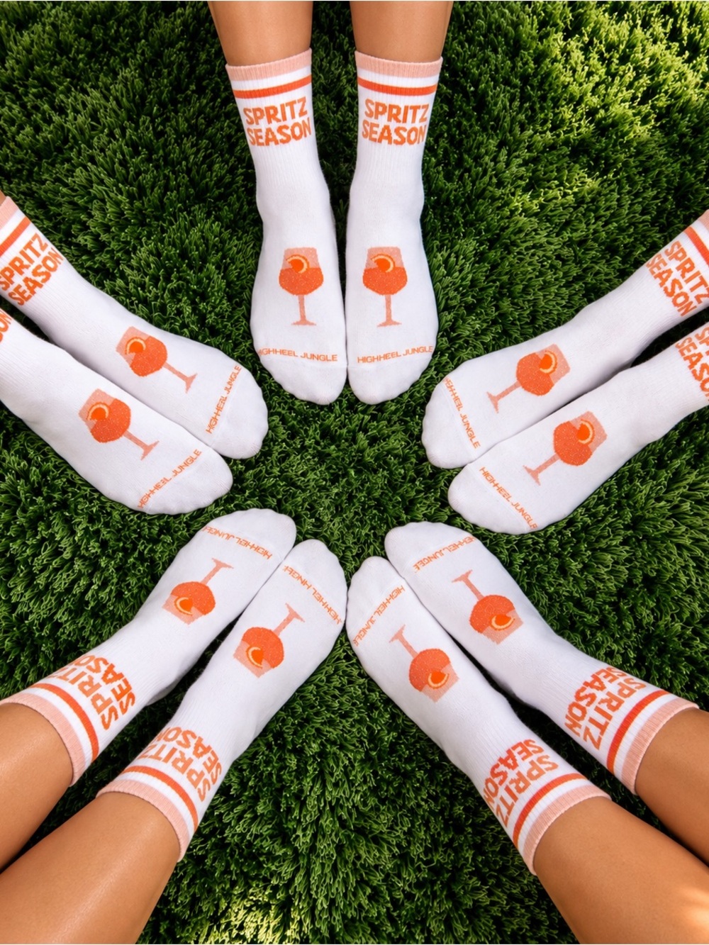 High Heel Jungle Spritz Season Crew Socks 5 Pairs White Peach Orange Cocktail